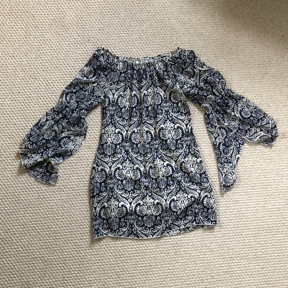 Printed Off the Shoulder Bell Sleeve Dress